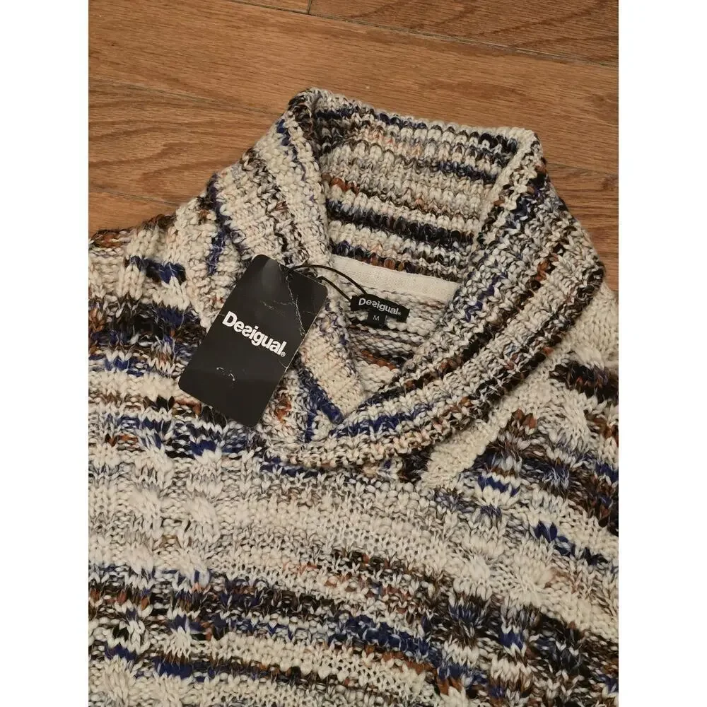 NWT Desigual Men's Unisex Desigual Chimney Neck Sweater - Multicolor Cable Knit